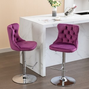FONTOI 2 PCS Upholstered Barstools with Adjusatble Seat Height, Swivel Bar Stools with Backs for Living Room Kitchen, Purple&Silver, 17.1"*45.6"*18.1" - 1 of 4