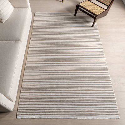 Millicent Beige and White Striped Reversible 4' x 6' Area Rug