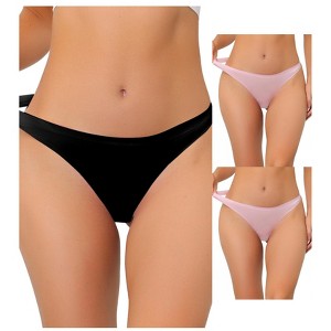 Allegra K Women's Unlined Satin Invisible Bikini Comfortable No-Show Thongs Multicolored - 1 of 4