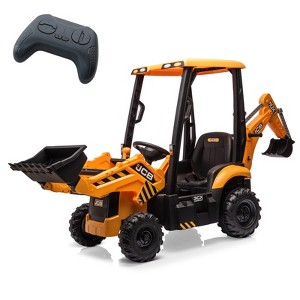 12V 4-in-1 Kids Ride On Excavator Bulldozer, Electric Digger w/Remote Control, Front Loader, Tent, Adjustable Seat - 1 of 4