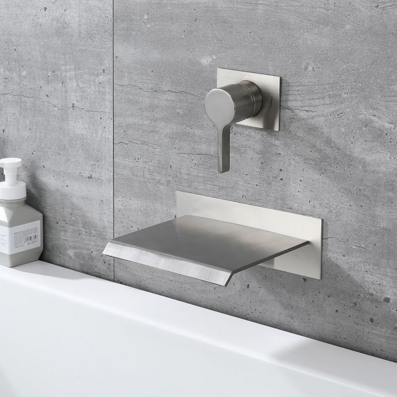 Sumerain Waterfall Wall Mount Tub Filler Brushed Nickel with Valve Single Two Handle, High Flow Rate, 6 of 13