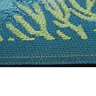 Blue Coral Garden Flat Woven Synthetic Indoor/Outdoor Rug