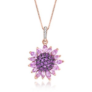Ross-Simons 2.90 ct. t.w. Amethyst and .10 ct. t.w. White Topaz Flower Pendant Necklace in 18kt Rose Gold Over Sterling Size 18 - 1 of 4