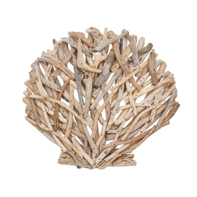 Beachcombers 9.5" Driftwood Twigs Clam Shell Shaped Decorative Wall Hanging Figurine