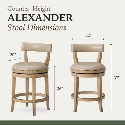 Weathered Oak Swivel Counter Stool with Vegan Leather Upholstery
