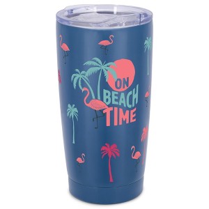 Elanze Designs 20 oz Stainless Steel On the Go Insulated Travel Tumbler With Push Top Lid, On Beach Time Flamingo Blue - 1 of 4