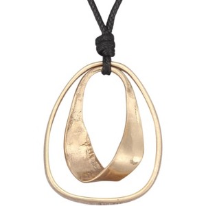 Leather and Wood Necklace Chunky Circle Pendant Boho Jewelry for Women - 1 of 4