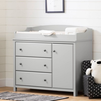 Soft Gray Changing Table Dresser with Drawers and Cabinet
