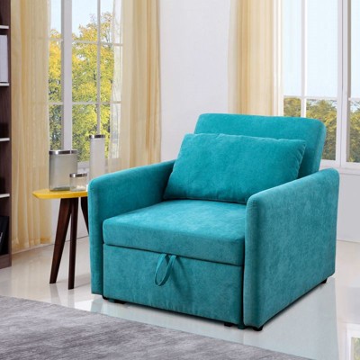 DOMETOUR Futon Convertible Sofa Chair Sleeper Sofa Bed, Adjustable Backrest Pull Out Velvet Sofa Bed for Living Room Bedroom Apartment