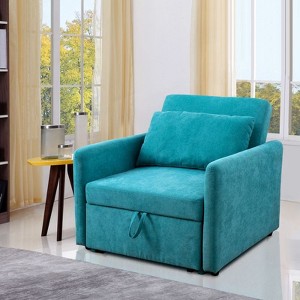 DOMETOUR Futon Convertible Sofa Chair Sleeper Sofa Bed, Adjustable Backrest Pull Out Velvet Sofa Bed for Living Room Bedroom Apartment - 1 of 4