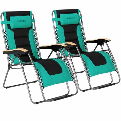 Costway 2PCS Folding Zero Gravity Chair Padded Lounge Chair w/ Beech Armrests Turquoise/Blue/Grey