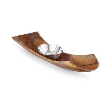 Nambe Canu Acacia Wood Chip N Dip Server with Nambe Alloy Dip Bowl
