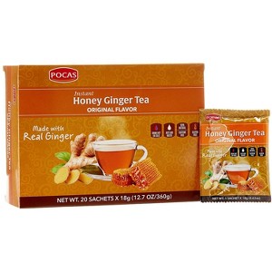 Pocas Honey Ginger Tea - Instant Powder Packets with Ginger Honey Crystals Tea, Non-GMO/Gluten Free/Caffeine Free, 20 Count (Pack of 2) - 1 of 4