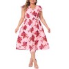 Agnes Orinda Women's Plus Size Ruffle Sleeves Tie Back V Neck Midi A Line Floral Dresses - 2 of 4