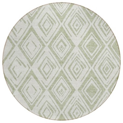 Artichoke Green And Ivory Geometric Washable Indoor Outdoor Area Rug