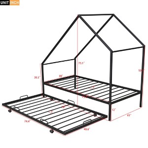 Vynxaria Twin Size Metal House Bed with Trundle - Stylish & Space-Saving Solution - 1 of 4