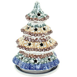Blue Rose Polish Pottery 512 Ceramika Artystyczna Small Christmas Tree Luminary - 1 of 2