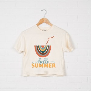 Simply Sage Market Women's Boho Hello Summer Drink Short Sleeve Relaxed Fit Cropped Graphic Tee - 1 of 2