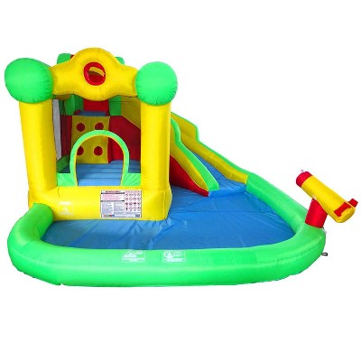 Pogo Bounce House Backyard Kids Home Toddler Water Park Inflatable Water Slide with Splash Pool