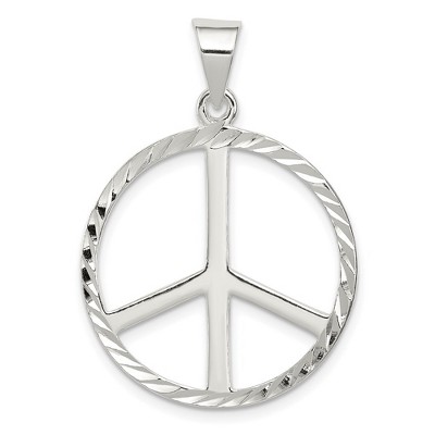 Black Bow Jewelry Sterling Silver 25mm Diamond Cut Peace Symbol Pendant