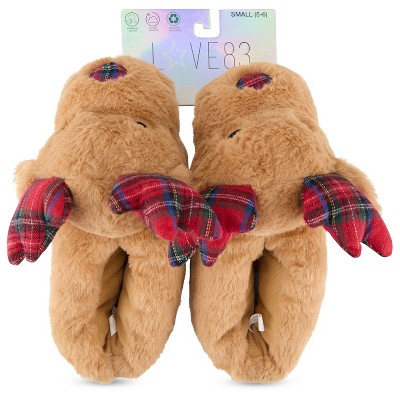 Love 83 3D PLUSH PLAID ANTLER REINDEER NOVELTY SLIPPER - Makes a Great Holidy Gift