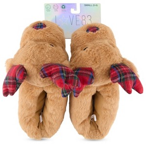 Love 83 3D PLUSH PLAID ANTLER REINDEER NOVELTY SLIPPER - Makes a Great Holidy Gift - 1 of 4
