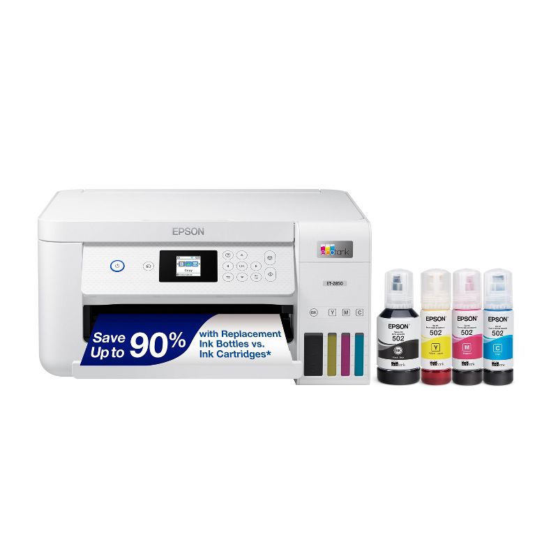 Epson EcoTank ET-2850 Wireless Color All-in-One Cartridge-Free Supertank Printer, Copier, Scanner - White, 1 of 9