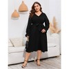 Plus Size Womens V Neck Long Sleeve Swiss Dot Boho Dress Empire Waist Ruffle Flowy A Line Midi Dress, Black, 5XL - 3 of 4