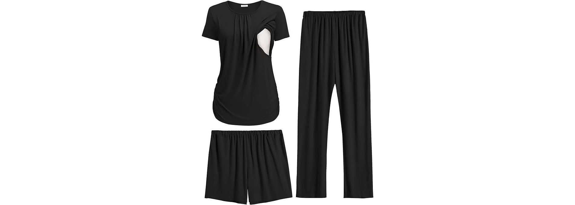 Ekouaer Maternity Nursing Pajamas Set 3 Piece Postpartum Lounge Breastfeeding Pjs Pregnancy Shorts & Pants