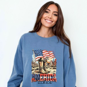 Simply Sage Market America Vibes Cowboy Boots Garment Dyed Sweatshirt - 1 of 4