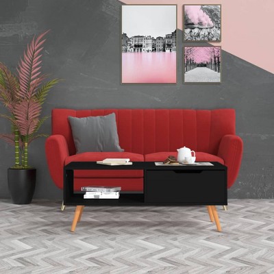 vidaXL Coffee Table Black Engineered wood, MDF 39.4 x 19.5 x 16.9 in