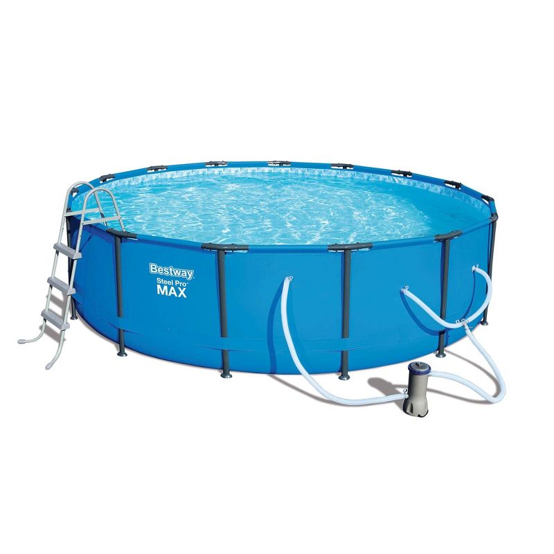 Bestway 56687E Steel Pro Max 15ft x 42in Outdoor Round Frame Above Ground Swimming Pool Set with 1000 GPH Filter Pump, & Ladder, Blue w/ Cleaning Kit, 2 of 7