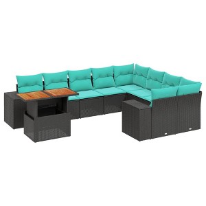 vidaXL 10 Piece Patio Sofa Set with Cushions Black Poly Rattan - 1 of 4