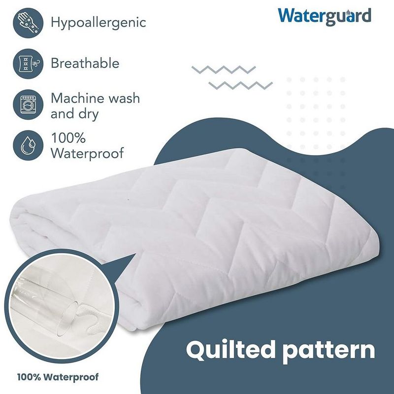 Waterguard Waterproof Quilted Mattress Pad Protector – White, 5 of 9