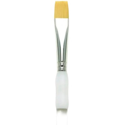 Royal & Langnickel Soft Grip Flat Golden Taklon Fiber Non-Slip Rubber Grip Acrylic Handle Paint Brush, Size 12, Pack of 12