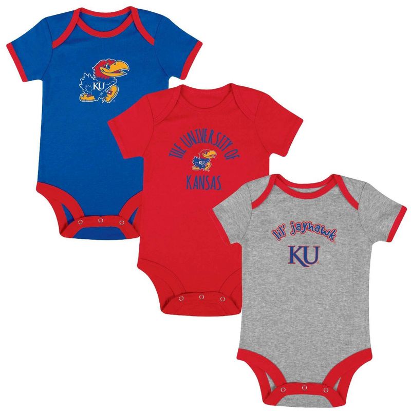 NCAA Kansas Jayhawks Infant Boys&#39; Short Sleeve 3pk Bodysuit Set, 1 of 5