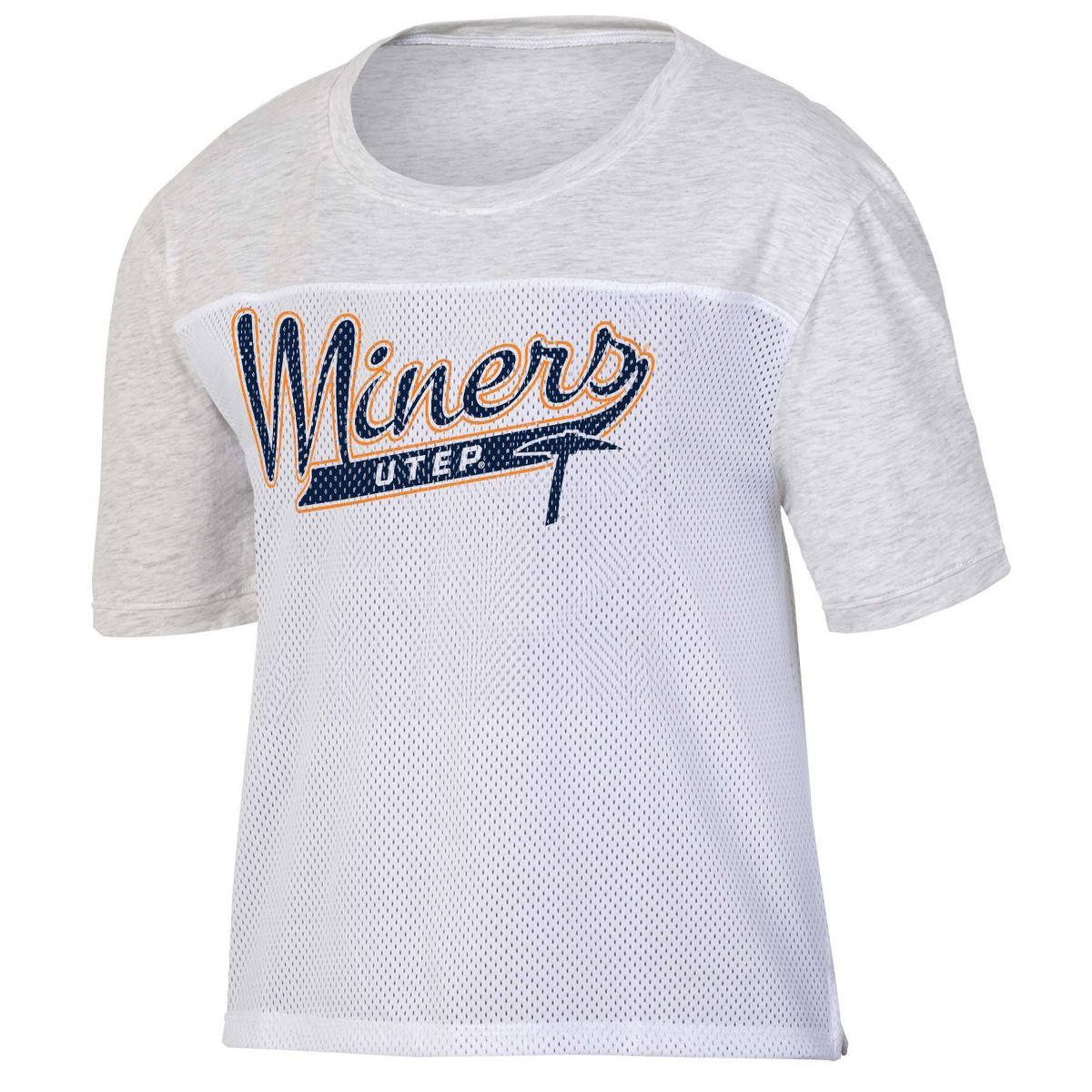 NCAA UTEP Miners Women's White Mesh Yoke T-Shirt