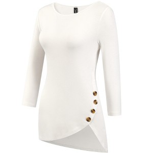 Allegra K Women's 3/4 Sleeve Round Neck Button Decor Casual Stretchy Tunic Tops - 1 of 4