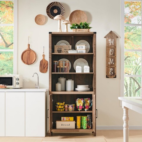 OKD 70" Storage Bookshelf-Bookcase with Adjustable Shelves & Barn Door, Farmhouse 5-Tier Storage Cabinet - image 1 of 4