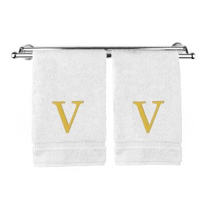 BC BARE COTTON Monogrammed Hand Towel, 100% Turkish Cotton - Set of 2 - White - Gold Block - 1 of 1
