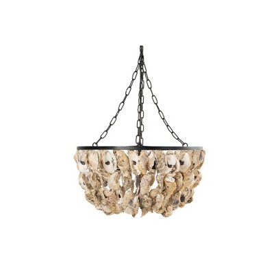  2 Lights Round Oyster Shell Chandelier Black - 3R Studios 