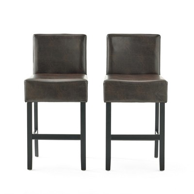 Dsvimoy Counter and Bar Stool Bonded Leather Set of 2 for Stylish Dining and Relaxing, Brown, 39.25"*19.75"*14"