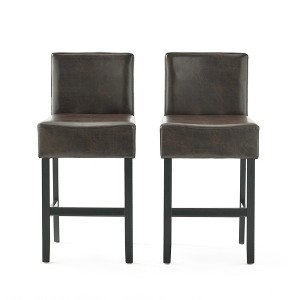 DSVIMOY Counter and Bar Stool Bonded Leather Set of 2 for Stylish Dining and Relaxing, Brown, 39.25"*19.75"*14" - 1 of 4