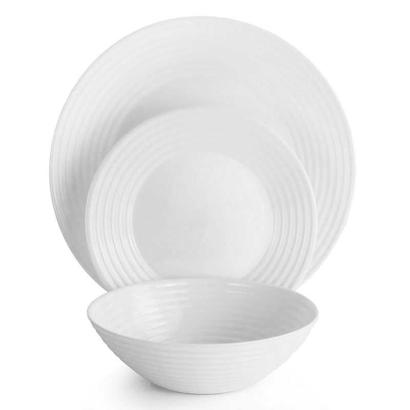 Gibson Ultra Patio 12 Piece Tempered Opal Glass Dinnerware Set in White, 2 of 8