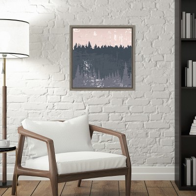 Evening Forest Abstract Landscape Canvas Wall Art in Gray Frame