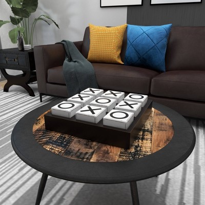 Sophisticated Black Wood Tic Tac Toe Game Set 14" with White Pieces