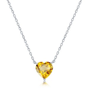 Bella Silver Sterling Silver 8MM Citrine "November" Heart Perciosa Crystal Necklace - Yellow - 16+2 Inch - 1 of 2