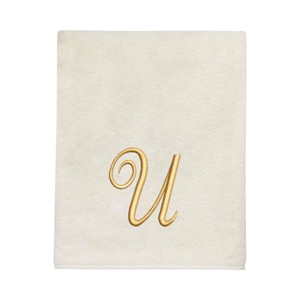 Avanti  Ivory with Gold Script Monogram Bath Towel Letter   U - 1 of 3