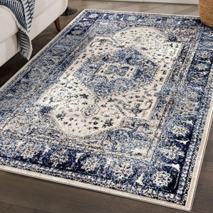 Luxe Weavers Modern Farmhouse Medallion Blue Ivory 5x7 Area Rug - 1 of 4