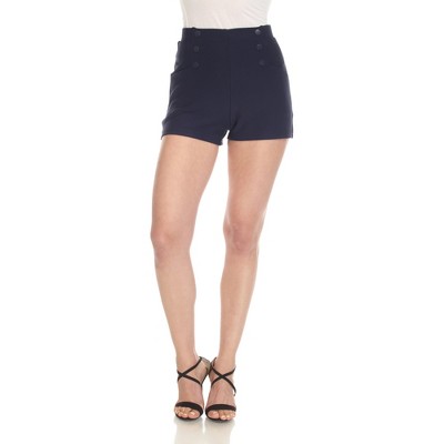 Women's Tailored Front Button Super Soft Elastic Scuba Shorts - White Mark